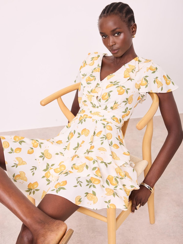 Mint Velvet Yellow Print Mini Dress - Image 2 of 7 Mint Velvet Yellow Print Mini Dress - Image 2 of 7