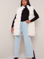 Chi Chi London Cream Faux Fur Stripe Calved Gilet - Image 1 of 5