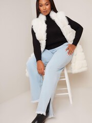 Chi Chi London Cream Faux Fur Stripe Calved Gilet - Image 2 of 5