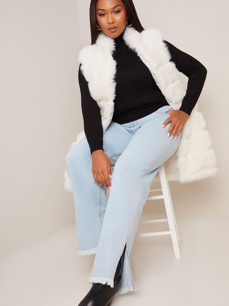 Chi Chi London Cream Faux Fur Stripe Calved Gilet - Image 2 of 5