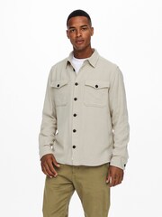 Only & Sons Stone Regular Fit Button Up Long Sleeve Flannel Overshirt - Image 1 of 5