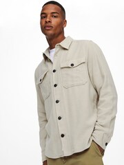 Only & Sons Stone Regular Fit Button Up Long Sleeve Flannel Overshirt - Image 2 of 5