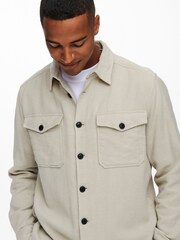 Only & Sons Stone Regular Fit Button Up Long Sleeve Flannel Overshirt - Image 3 of 5