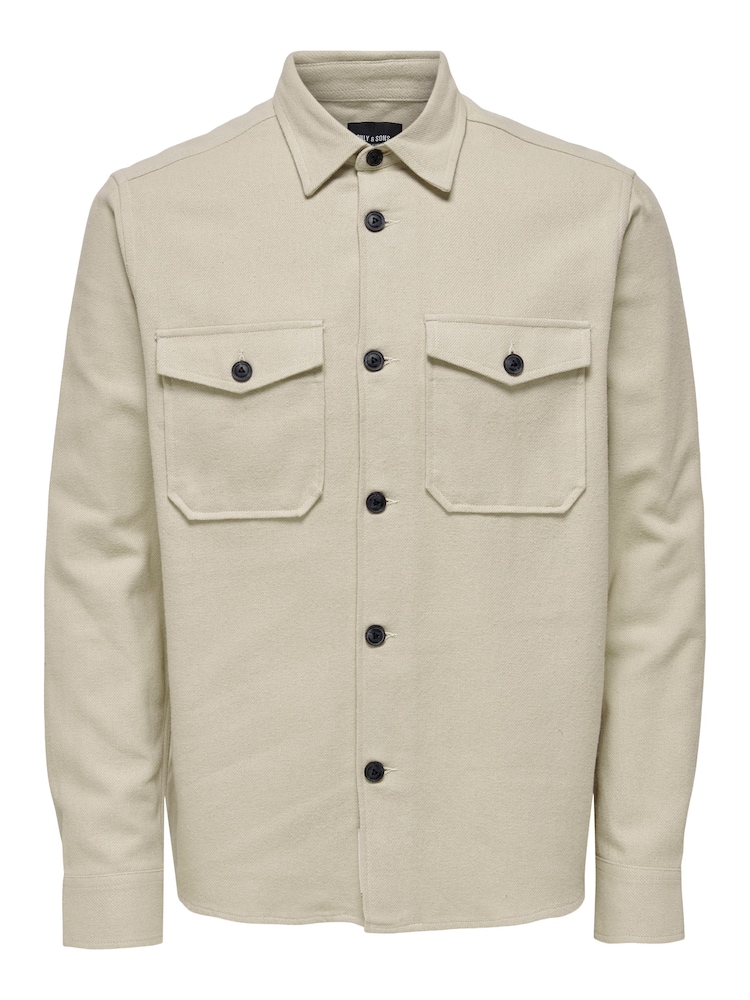 Only & Sons Stone Regular Fit Button Up Long Sleeve Flannel Overshirt - Image 5 of 5