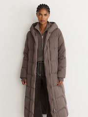 Taupe Neutrali - Reiss Larissa Belted Longline Hooded Puffer Coat - 3 paveikslėlis iš 8