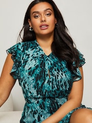 Lipsy Green Multi Curve Printed Keyhole Ruffle Fit and Flare Midi Dress - Image 4 of 4