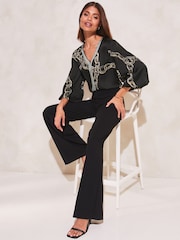 Lipsy Black Print V Neck 3/4 Puff Sleeve Print Top - Image 3 of 4