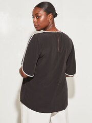 Lipsy Black Tipped Curve Split Flute Sleeve Round Neck Top - Image 2 of 4