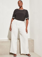 Lipsy Black Tipped Curve Split Flute Sleeve Round Neck Top - Image 3 of 4