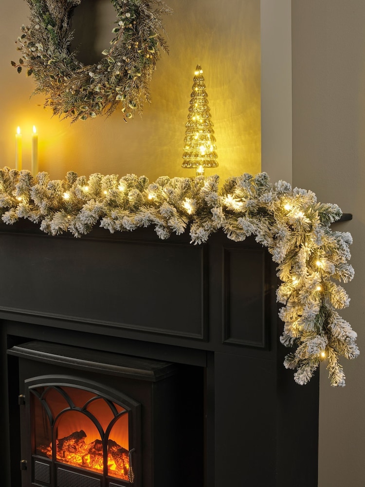 Everlands Green Warm White 270cm Imperial Snowy Pre-Lit Christmas Garland - Image 1 of 3 Everlands Green Warm White 270cm Imperial Snowy Pre-Lit Christmas Garland - Image 1 of 3