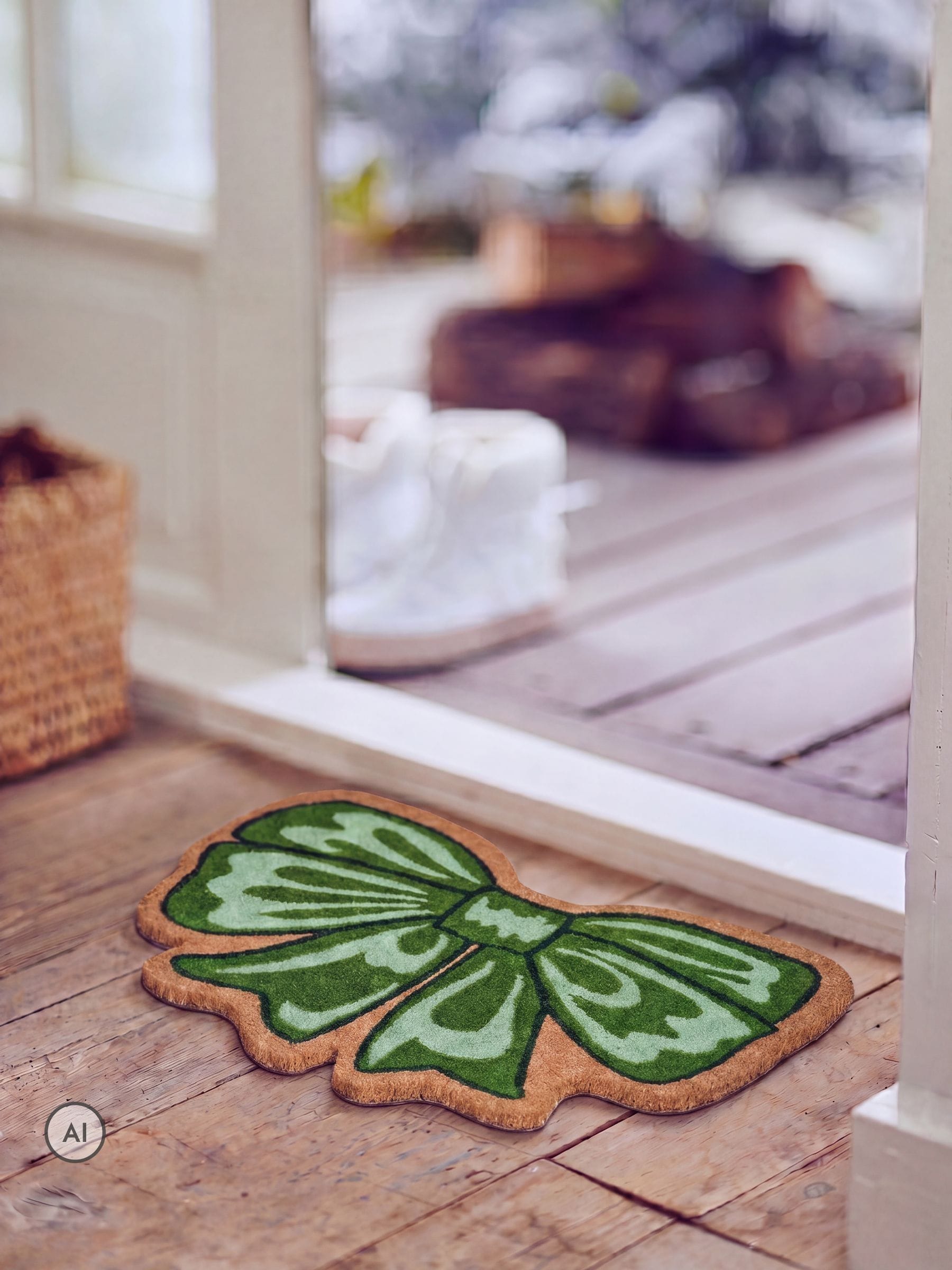 Decoris Green 70cm Festive Bow Christmas Doormat