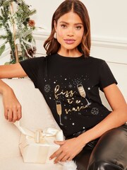 Lipsy Black Christmas Round Neck T-Shirt - Image 3 of 3