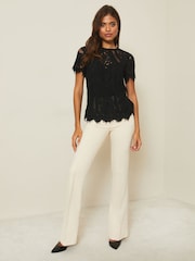 Lipsy Black Lace Short Sleeve Top - Image 3 of 3
