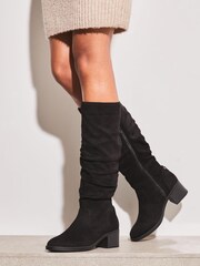 Lipsy Black Regular Fit Block Heel High Leg Low Heel Ruched Boot - Image 3 of 4