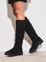 Lipsy Black Flat Ruched Chunky Knee High Boot - Image 2 of 4