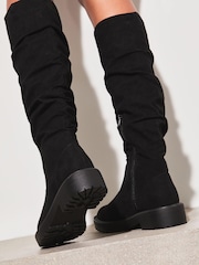 Lipsy Black Flat Ruched Chunky Knee High Boot - Image 4 of 4