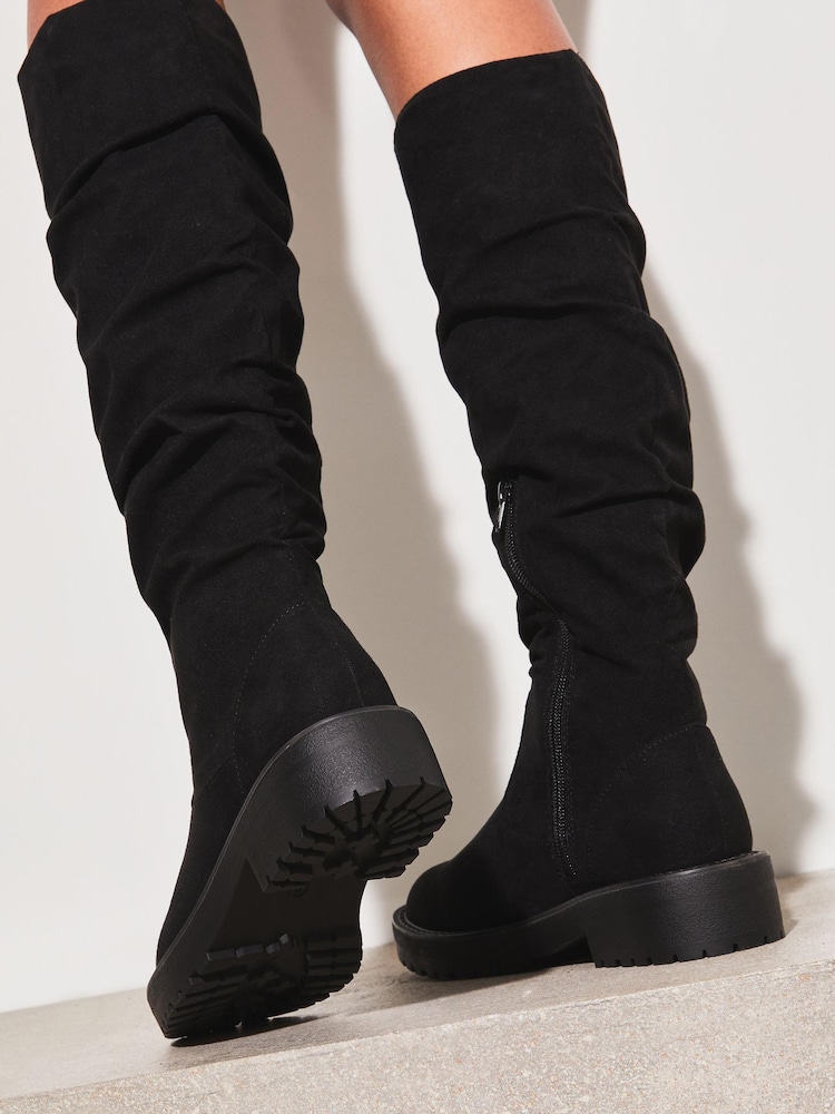 Lipsy Black Flat Ruched Chunky Knee High Boot - Image 4 of 4