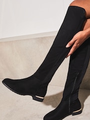 Lipsy Black Extra Wide Fit Flat Long Knee Faux Suedette Boot - Image 2 of 4