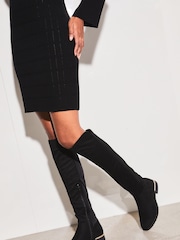 Lipsy Black Extra Wide Fit Flat Long Knee Faux Suedette Boot - Image 3 of 4