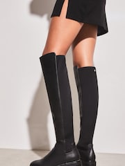 Lipsy Black Faux Leather Flat Faux Leather Knee High Boot - Image 1 of 4