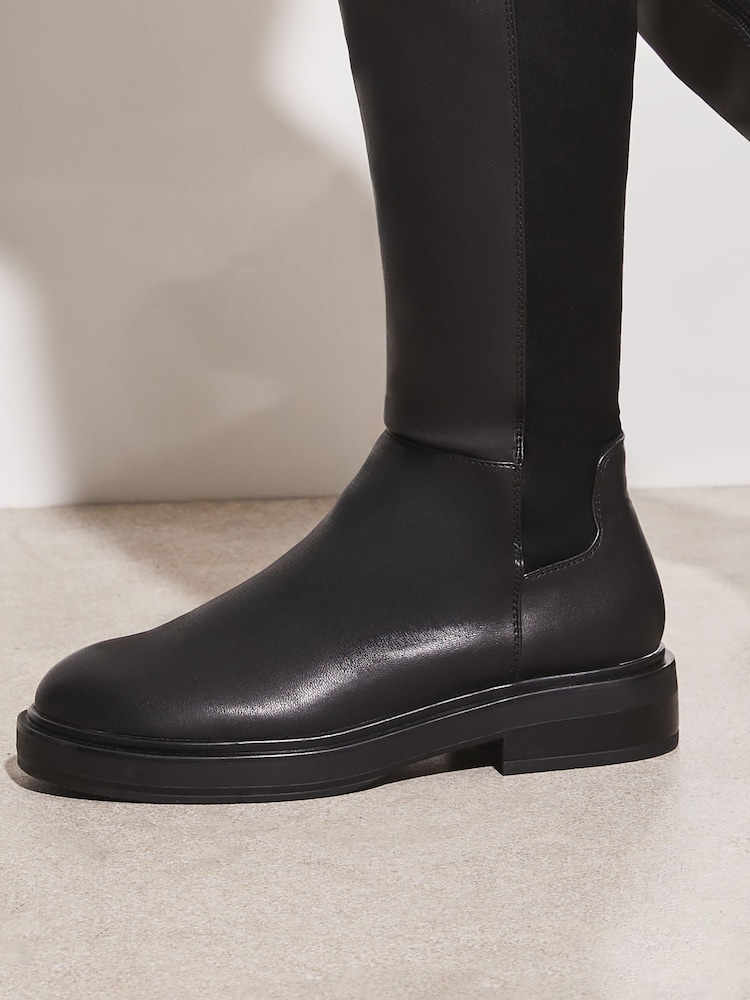 Lipsy Black Faux Leather Flat Faux Leather Knee High Boot - Image 2 of 4 Lipsy Black Faux Leather Flat Faux Leather Knee High Boot - Image 2 of 4
