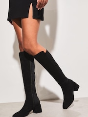 Lipsy Black Regular Fit Mid Heel Zip Knee High Boot - Image 3 of 4