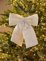 Decoris White Pearl Embellished Bow Christmas Tree Topper - Image 1 of 3