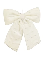 Decoris White Pearl Embellished Bow Christmas Tree Topper - Image 2 of 3