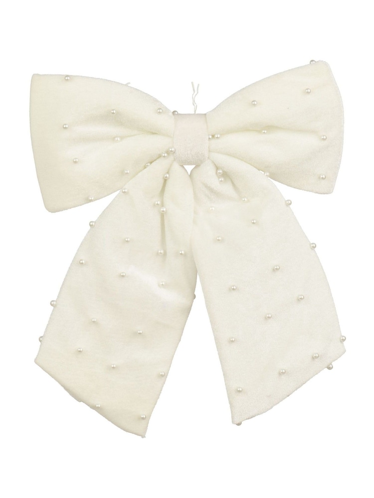 Decoris White Pearl Embellished Bow Christmas Tree Topper - Image 2 of 3 Decoris White Pearl Embellished Bow Christmas Tree Topper - Image 2 of 3