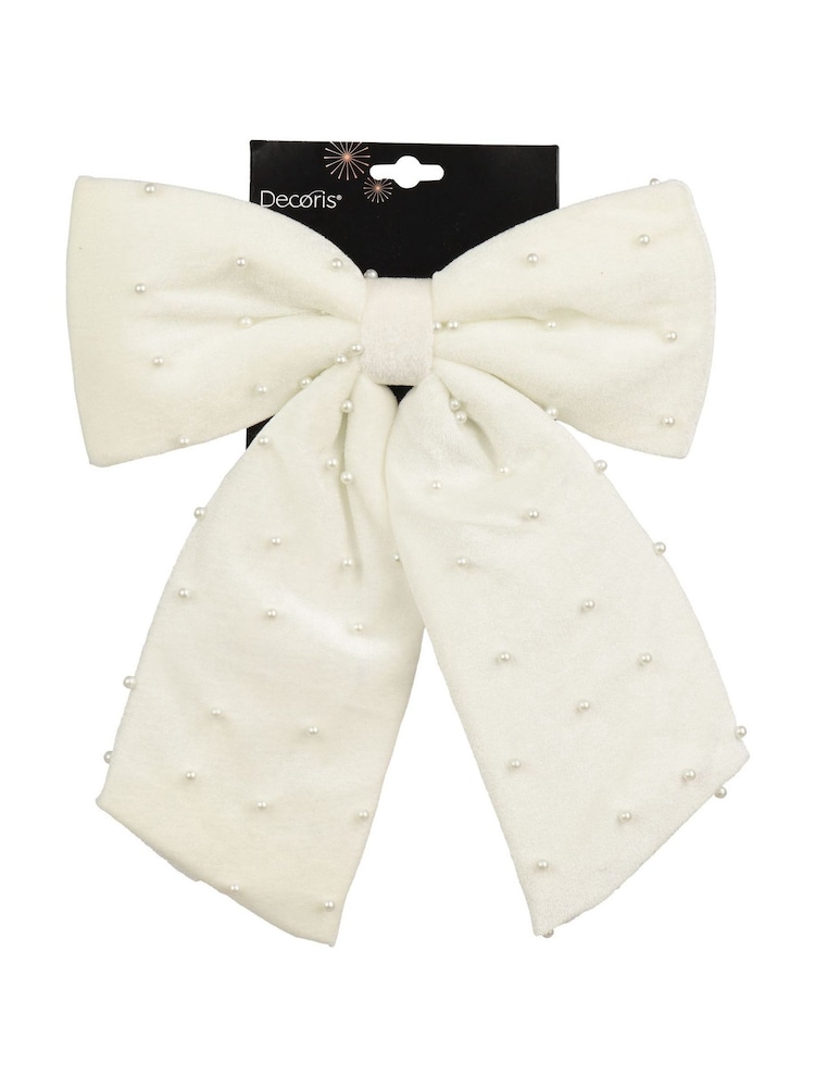 Decoris White Pearl Embellished Bow Christmas Tree Topper - Image 3 of 3 Decoris White Pearl Embellished Bow Christmas Tree Topper - Image 3 of 3