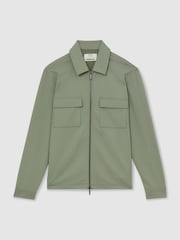 Reiss Sage Green Glover R-Flex Stretch-Twill Zip-Through Overshirt - Image 2 of 8