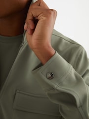Reiss Sage Green Glover R-Flex Stretch-Twill Zip-Through Overshirt - Image 3 of 8