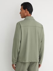 Reiss Sage Green Glover R-Flex Stretch-Twill Zip-Through Overshirt - Image 7 of 8