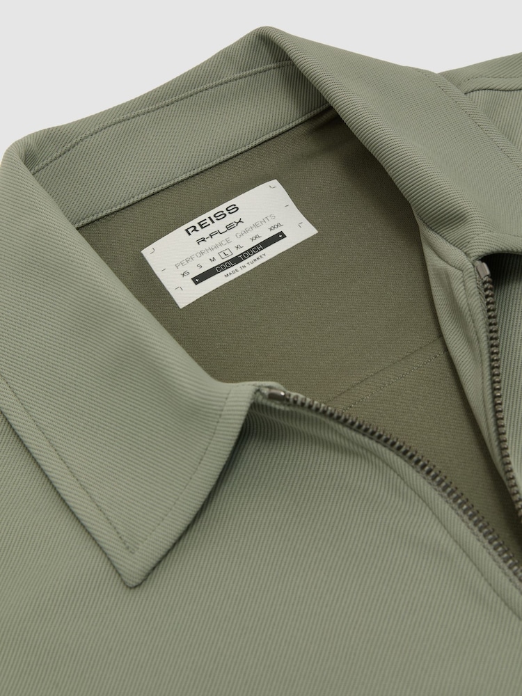 Reiss Sage Green Glover R-Flex Stretch-Twill Zip-Through Overshirt - Image 8 of 8