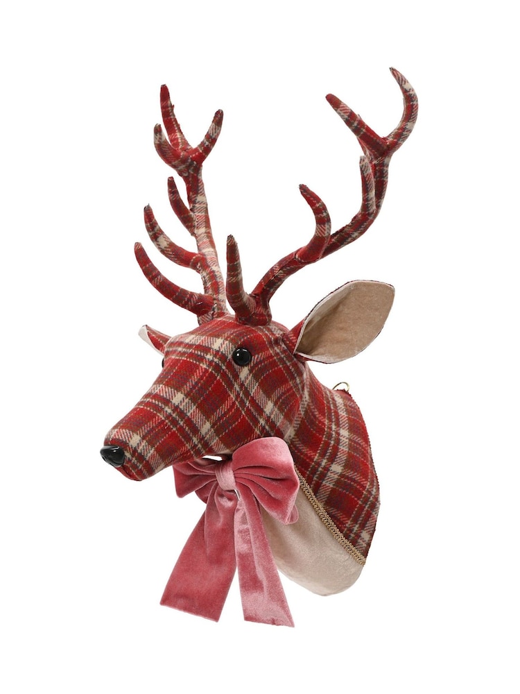 Cath Kidston Pink 45cm Tartan Stag Christmas Wall Decoration - Image 1 of 1 Cath Kidston Pink 45cm Tartan Stag Christmas Wall Decoration - Image 1 of 1