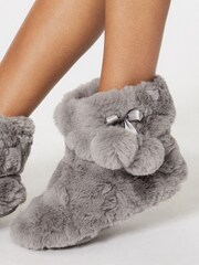 Lipsy Grey Faux Fur Pom Bootie Slippers - Image 3 of 3