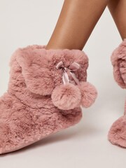 Lipsy Nude Faux Fur Pom Bootie Slippers - Image 2 of 2