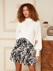 Love & Roses Black/White Animal Printed Tiered Ruffle Mini Skirt - Image 2 of 4