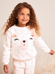 Lipsy White Mini Cosy Fleece Novelty Pyjamas - Image 1 of 4