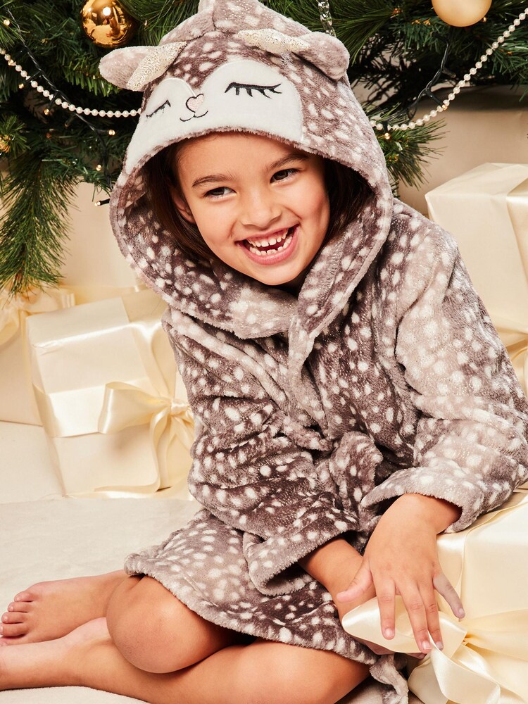 Lipsy Brown Christmas Novelty Reindeer Dressing Gown - Image 1 of 4