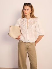 Mint Velvet White Crochet Detail Blouse - Image 1 of 8