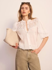Mint Velvet White Crochet Detail Blouse - Image 4 of 8