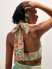 River Island Green Del Maar Halter Neck Floral Cutwork Tie Front Top - Image 4 of 4