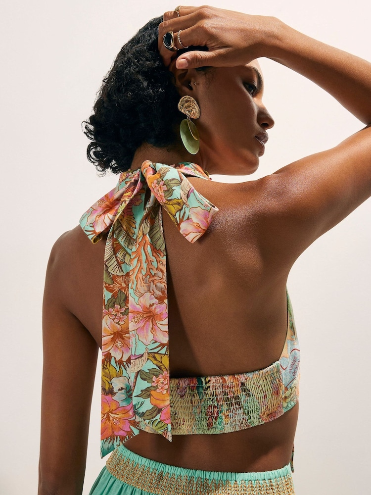 River Island Green Del Maar Halter Neck Floral Cutwork Tie Front Top - Image 4 of 4 River Island Green Del Maar Halter Neck Floral Cutwork Tie Front Top - Image 4 of 4