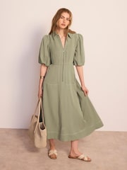 Mint Velvet Green Utility Midi Shirt Dress - Image 2 of 7