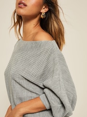 Friends Like These Grey Batwing Knitted Off The Shoulder Jumper - Image 4 of 4