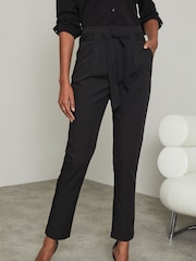 Lipsy Black Tailored Belted Tapered Trousers - Image 1 of 4