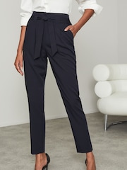 Lipsy Blue Tailored Belted Tapered Trousers - Image 1 of 4