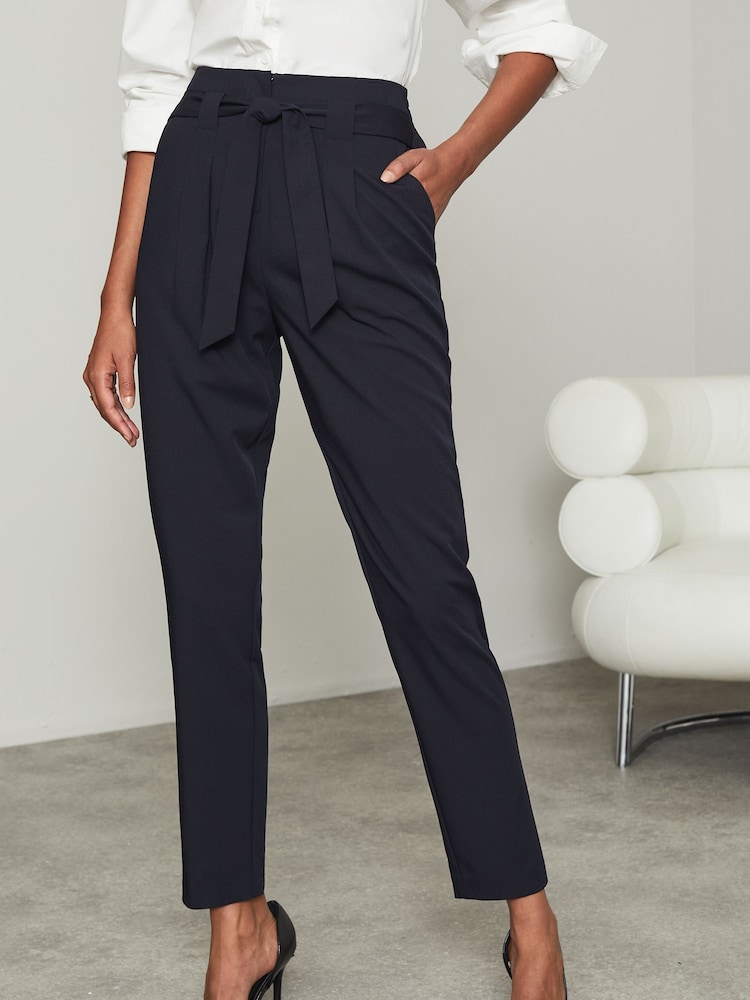 Lipsy Blue Tailored Belted Tapered Trousers - Image 1 of 4