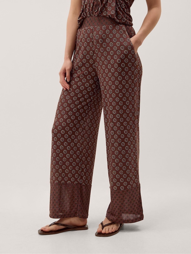 Monsoon Brown Magdalena Geometric Jersey Trousers - Image 2 of 4 Monsoon Brown Magdalena Geometric Jersey Trousers - Image 2 of 4